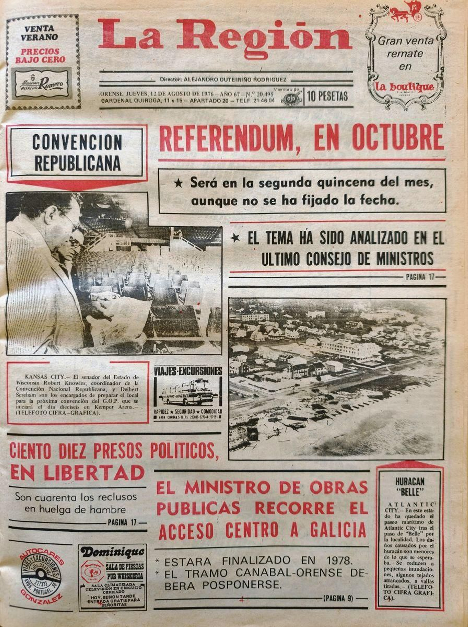 Primera página de 1976 de La Región