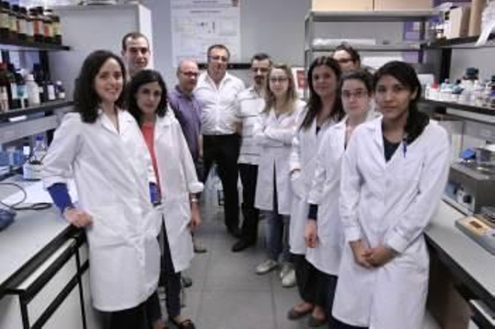 Parte de los investigadores del grupo EQ2, en los laboratorios donde trabajan en el Campus.  (Foto: XESÚS FARIÑAS)