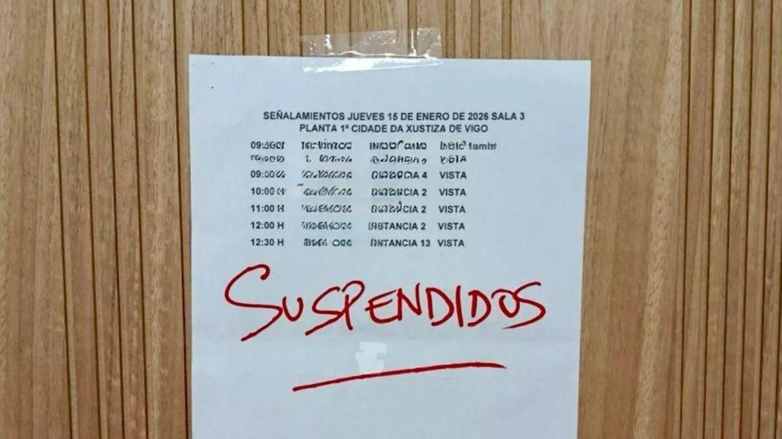 Imagen de suspensión de juicios en civil en Vigo el pasado mes de enero.