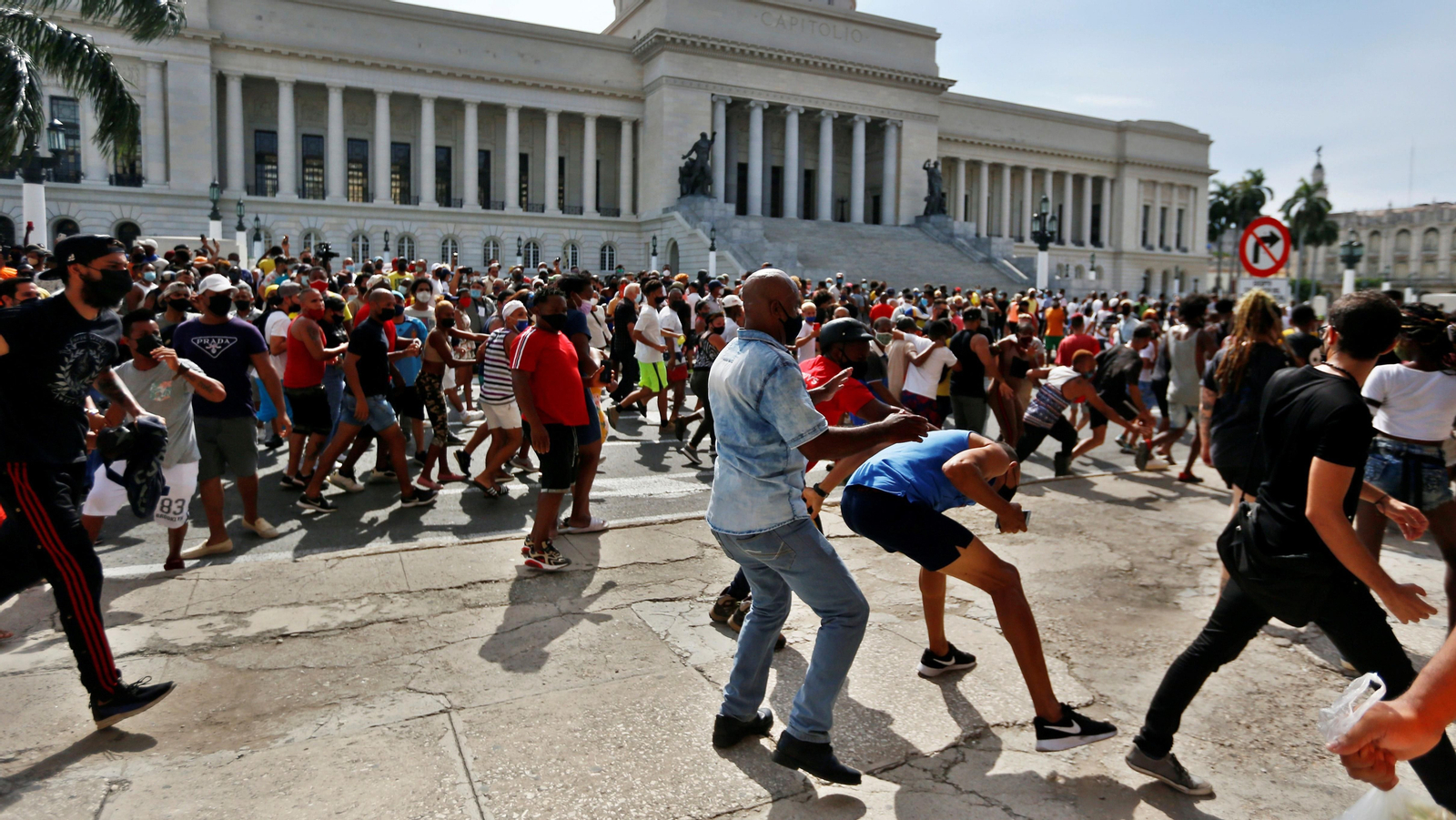 Una de las masivas manifestaciones en La Habana con detenidos.