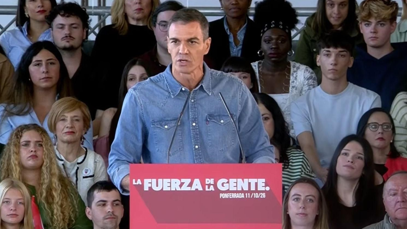 El presidente del Gobierno, Pedro Sánchez, durante el mitin en Ponferrada (Léon).