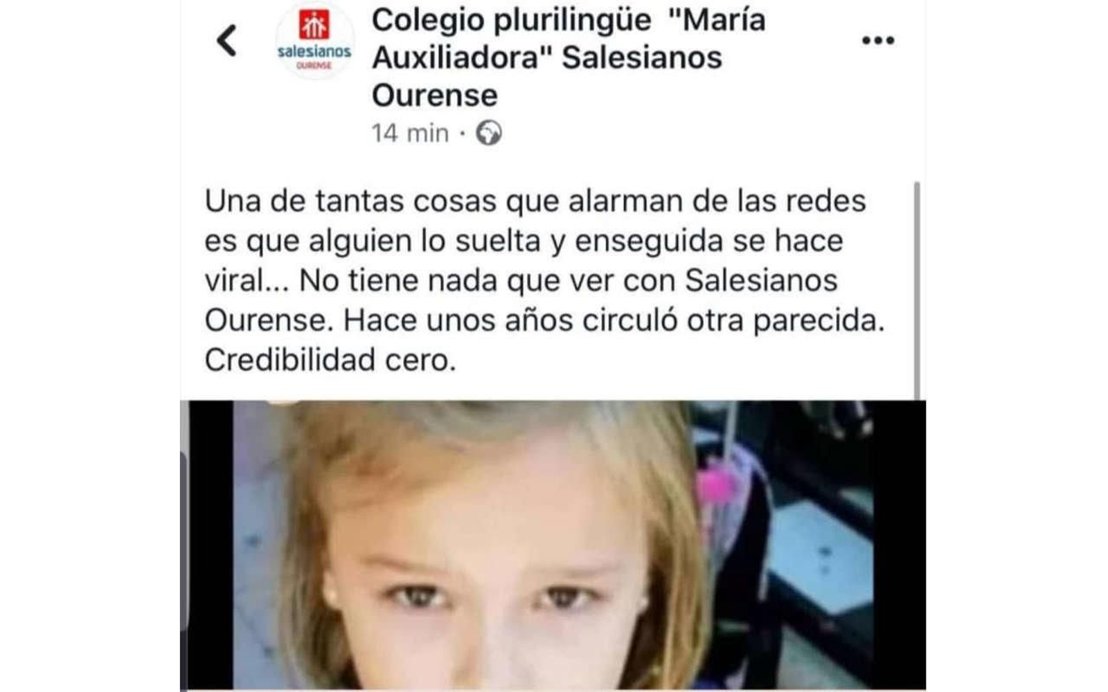 Publicación de Facebook descartando la desaparición.