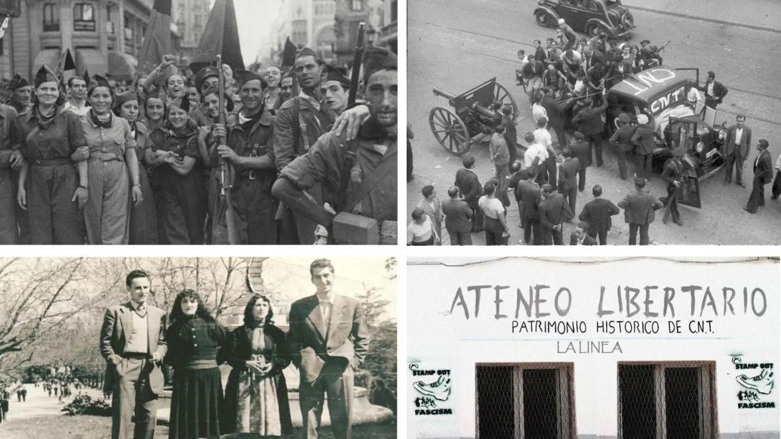 Imaxes relacionadas coa CNT, entre elas “As Marías” de Compostela, acosadas porque os seus irmáns eran anarquistas.