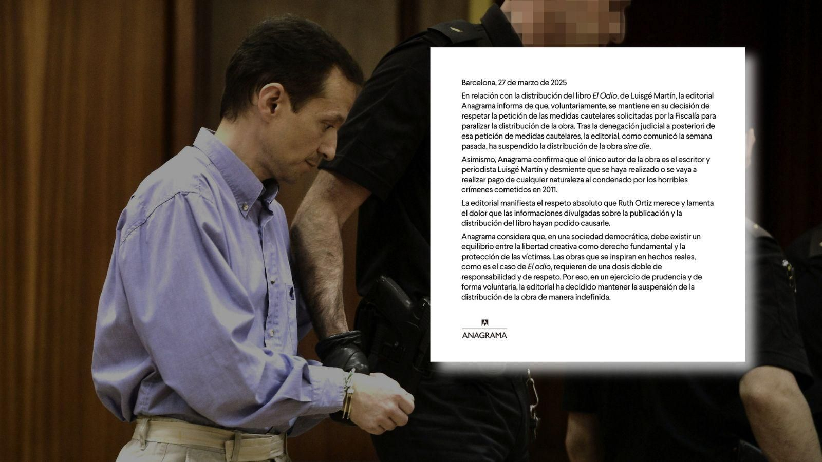 Comunicado de la editorial Anagrama sobre la suspensión de la publicación del libro de Luisgé Martín