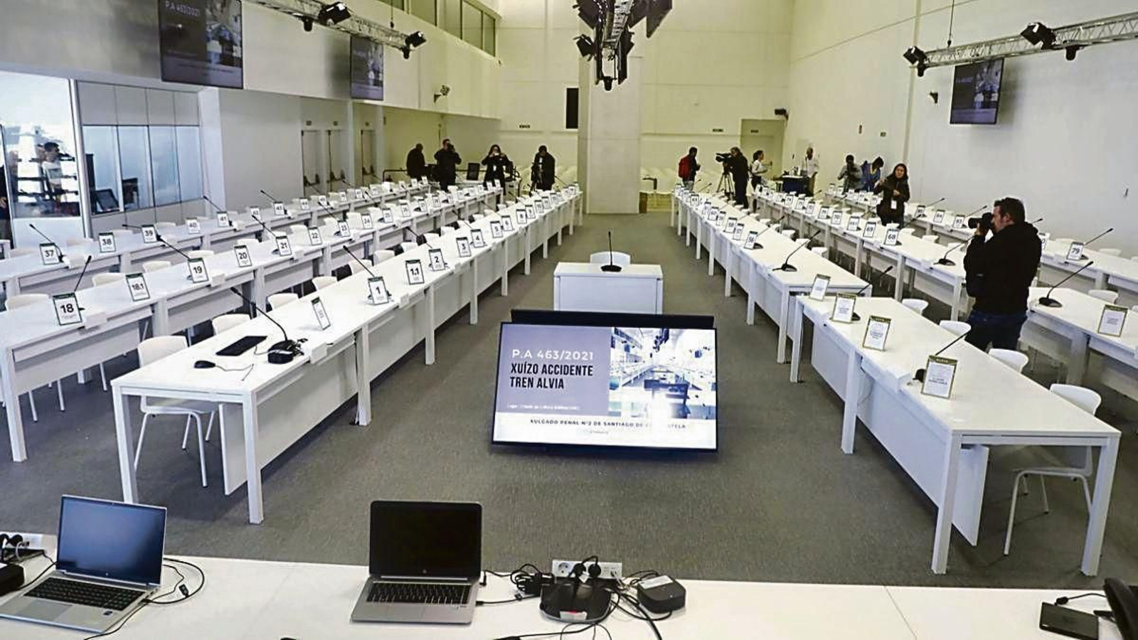 La sala instalada en el Cidade da Cultura de Santiago donde se celebra el juicio.