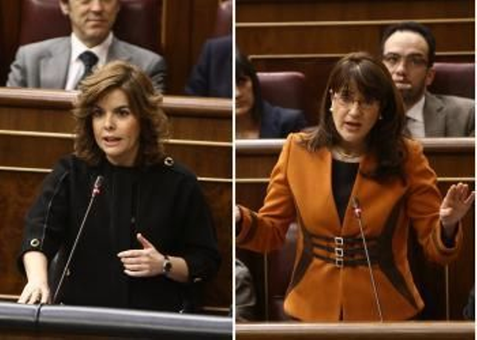 Soraya Sáenz de Santamaría y Soraya Rodríguez, debatiendo en el Hemiciclo