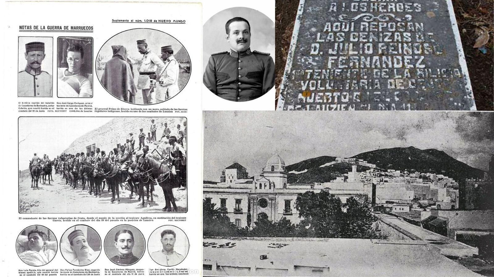 Imaxes da toma de Lauzien, misión católica e consulado español en Tetuán, lápida mortuoria e foto de Julio Reinoso.