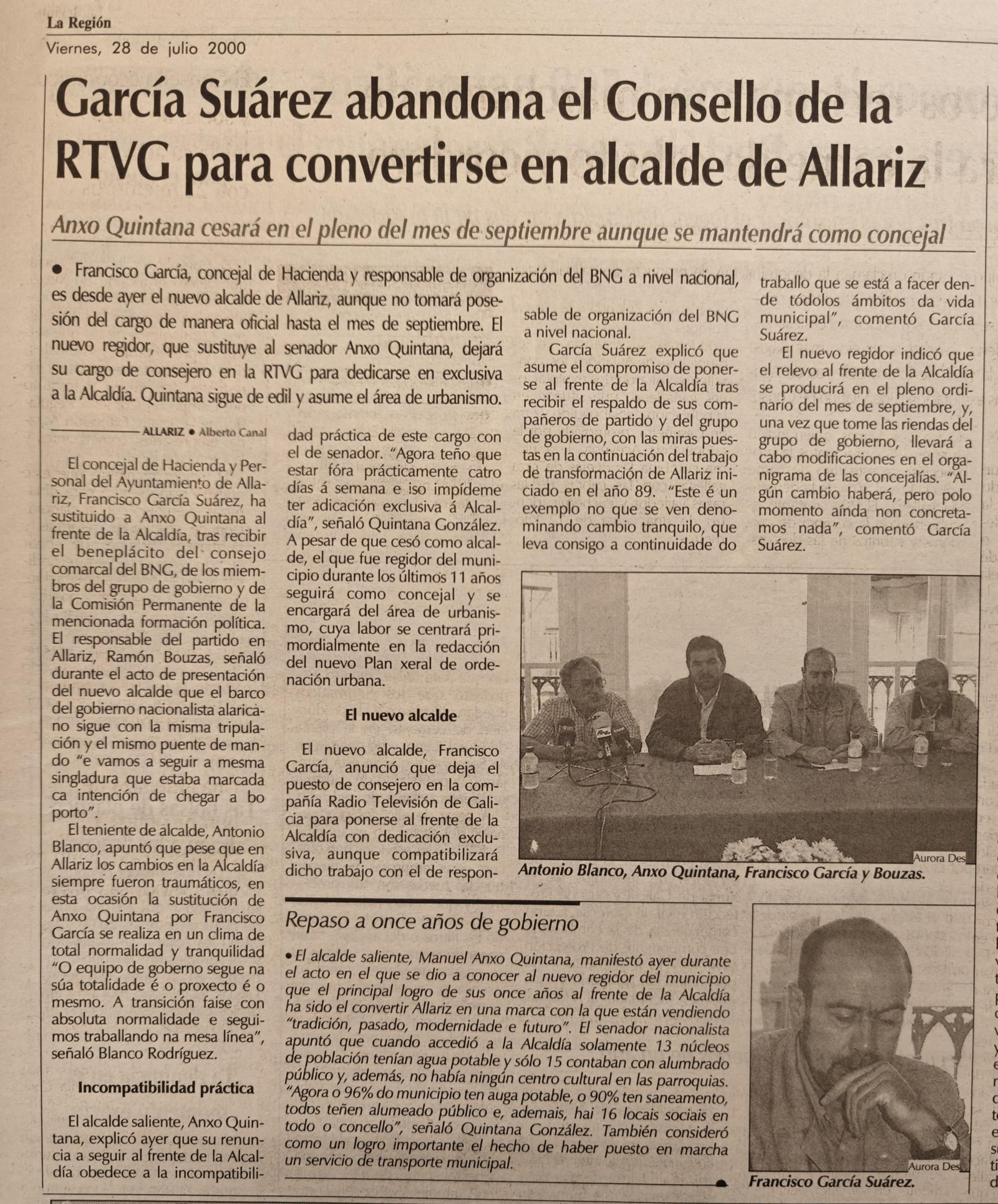 Anxo Quintana deja la alcaldía de Allariz