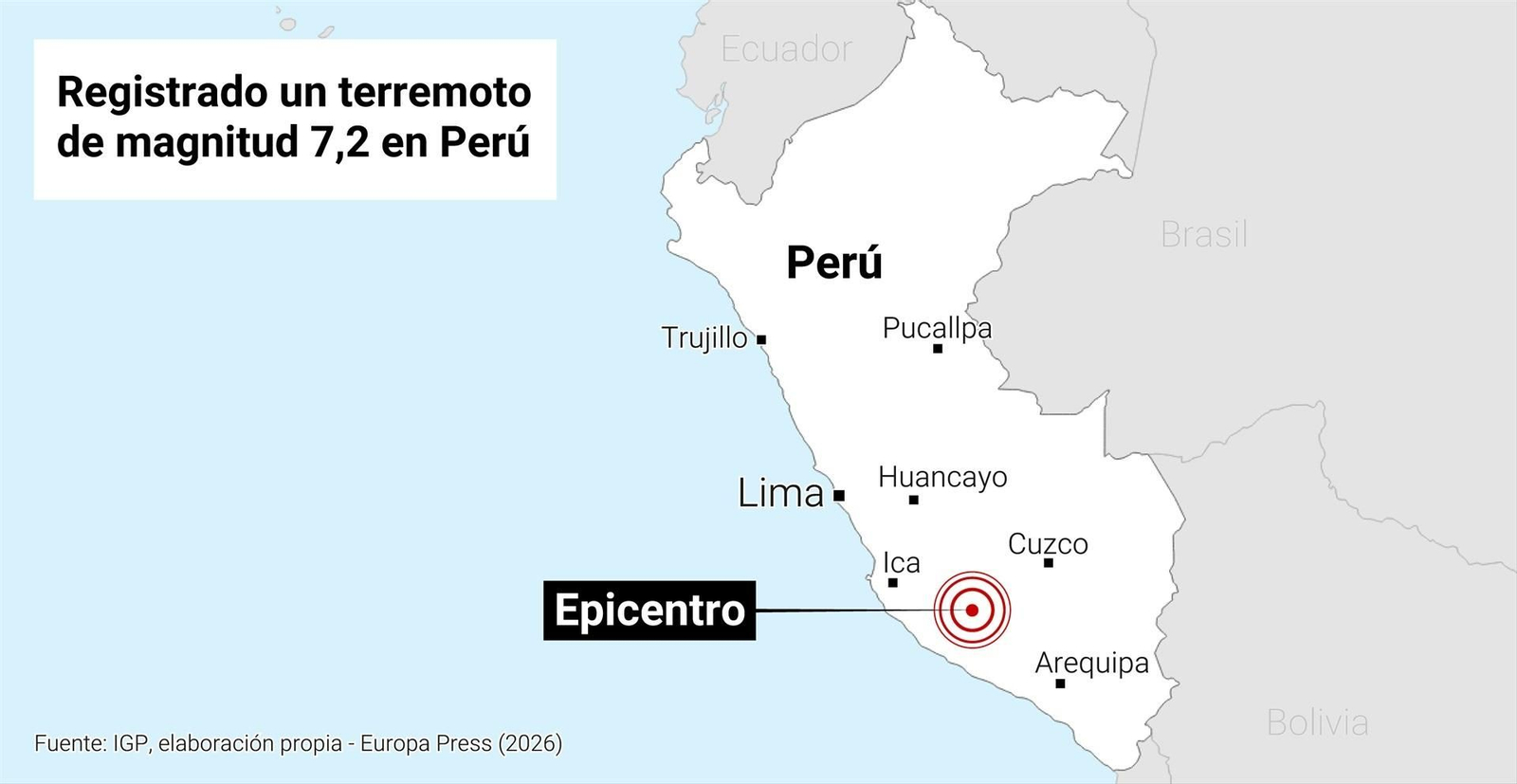 Localización del terremoto registrado en Perú.