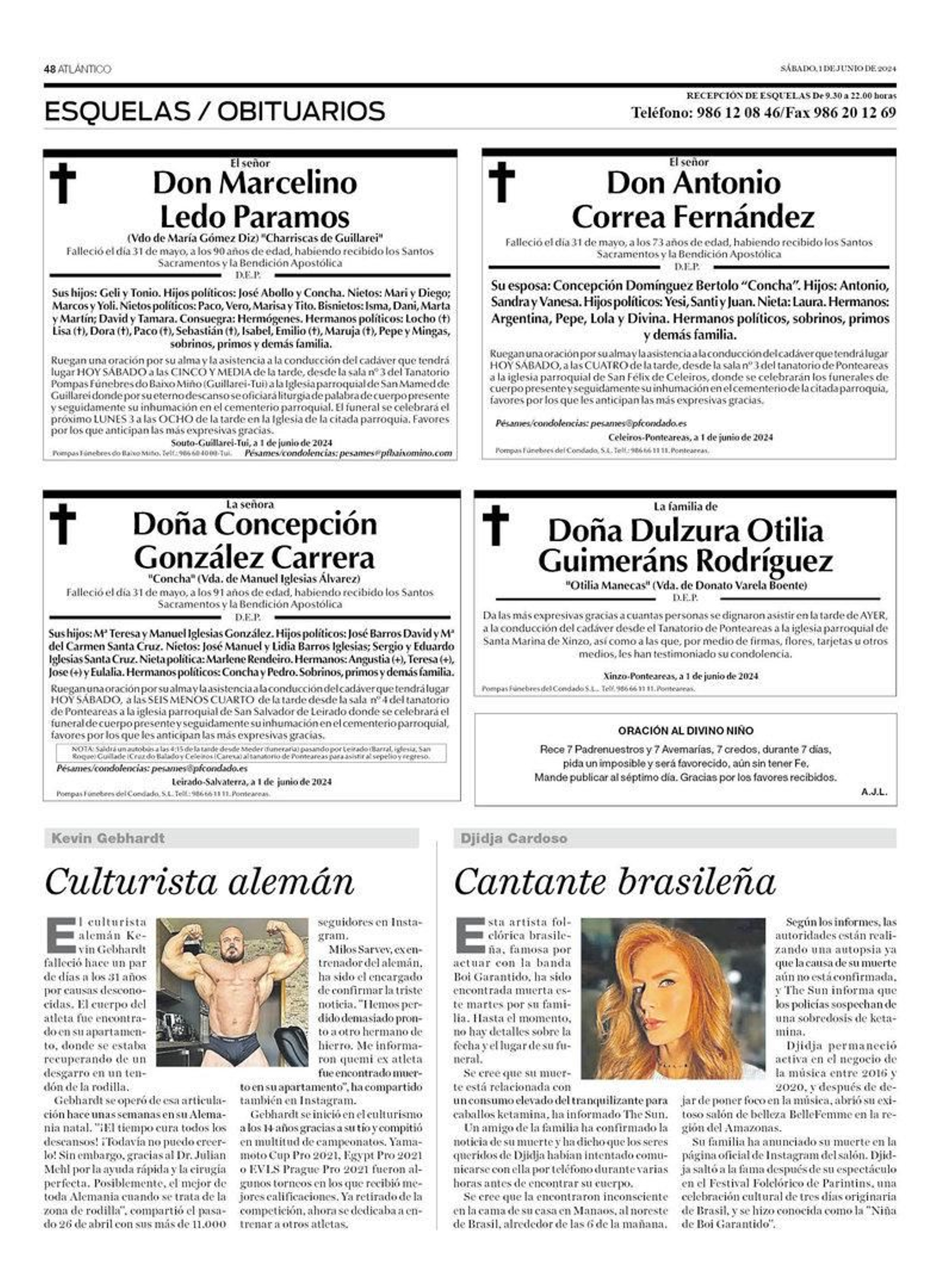 Esquelas del 1 de junio.