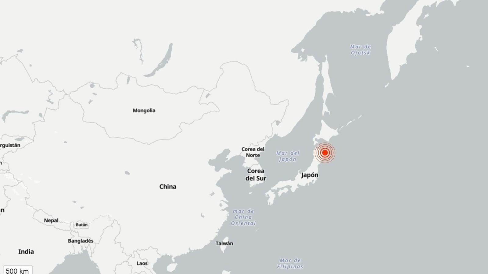 Ubicación aproximada del epicentro del terremoto de magnitud 7,2 registrado en Japón