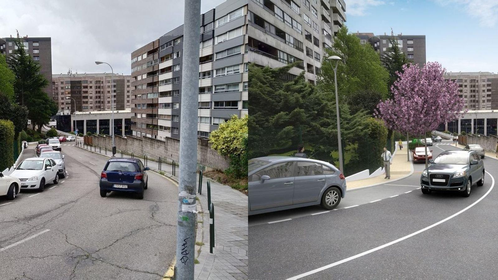 La céntrica Julia Mingllón también será humanizada por el Concello. A la derecha cómo quedará