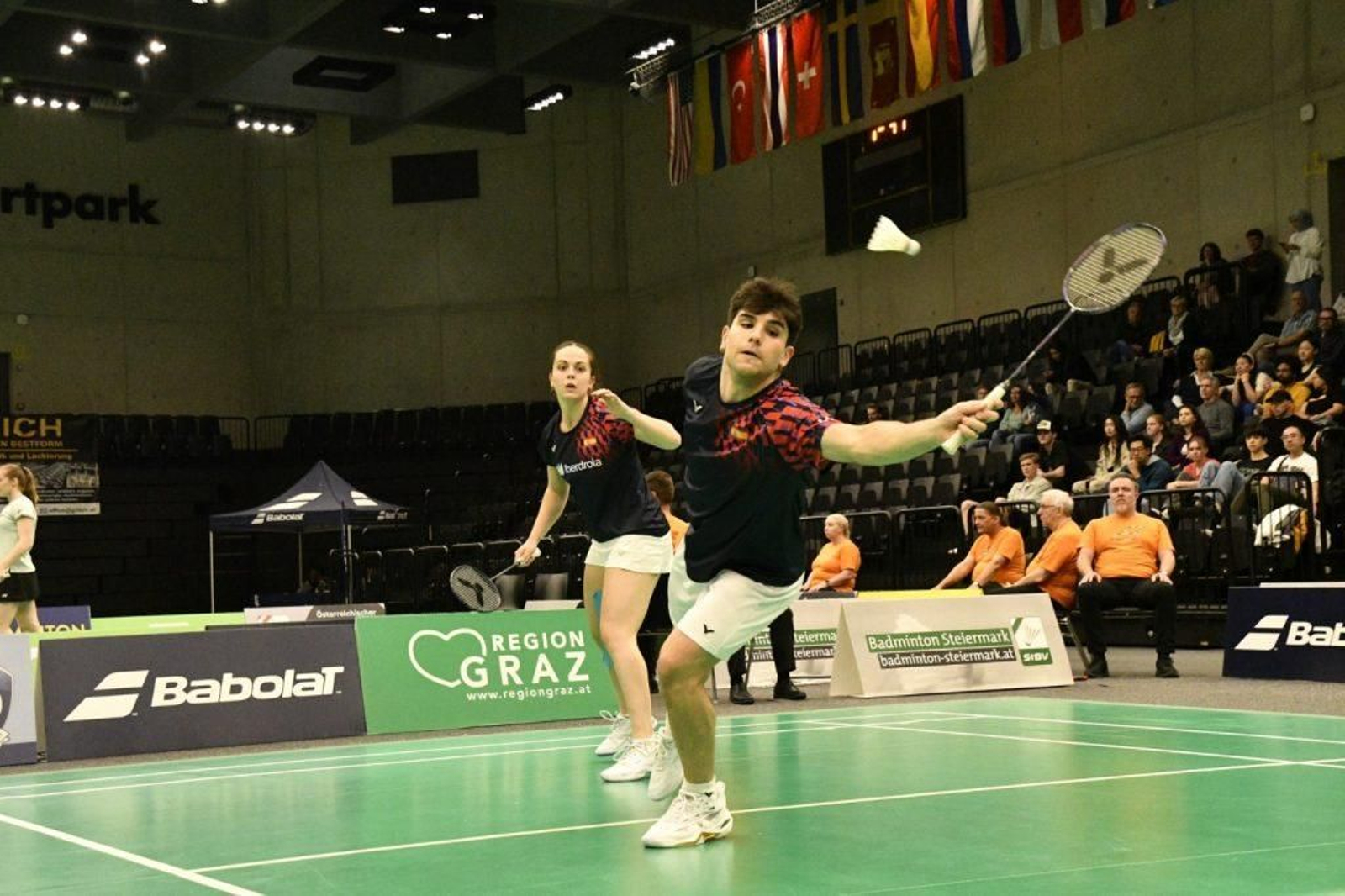Lucía Rodríguez y Rubén García en el primer partido del Mundial.