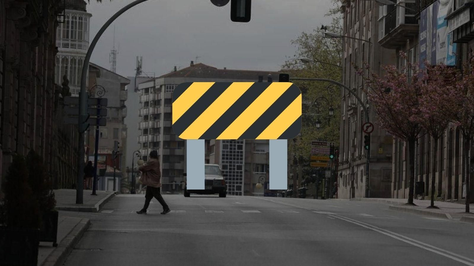 Cortes de tráfico en la calle del Progreso de Ourense, entre el cruce de la bajada a la plaza de Abastos y la intersección con Ervedelo.