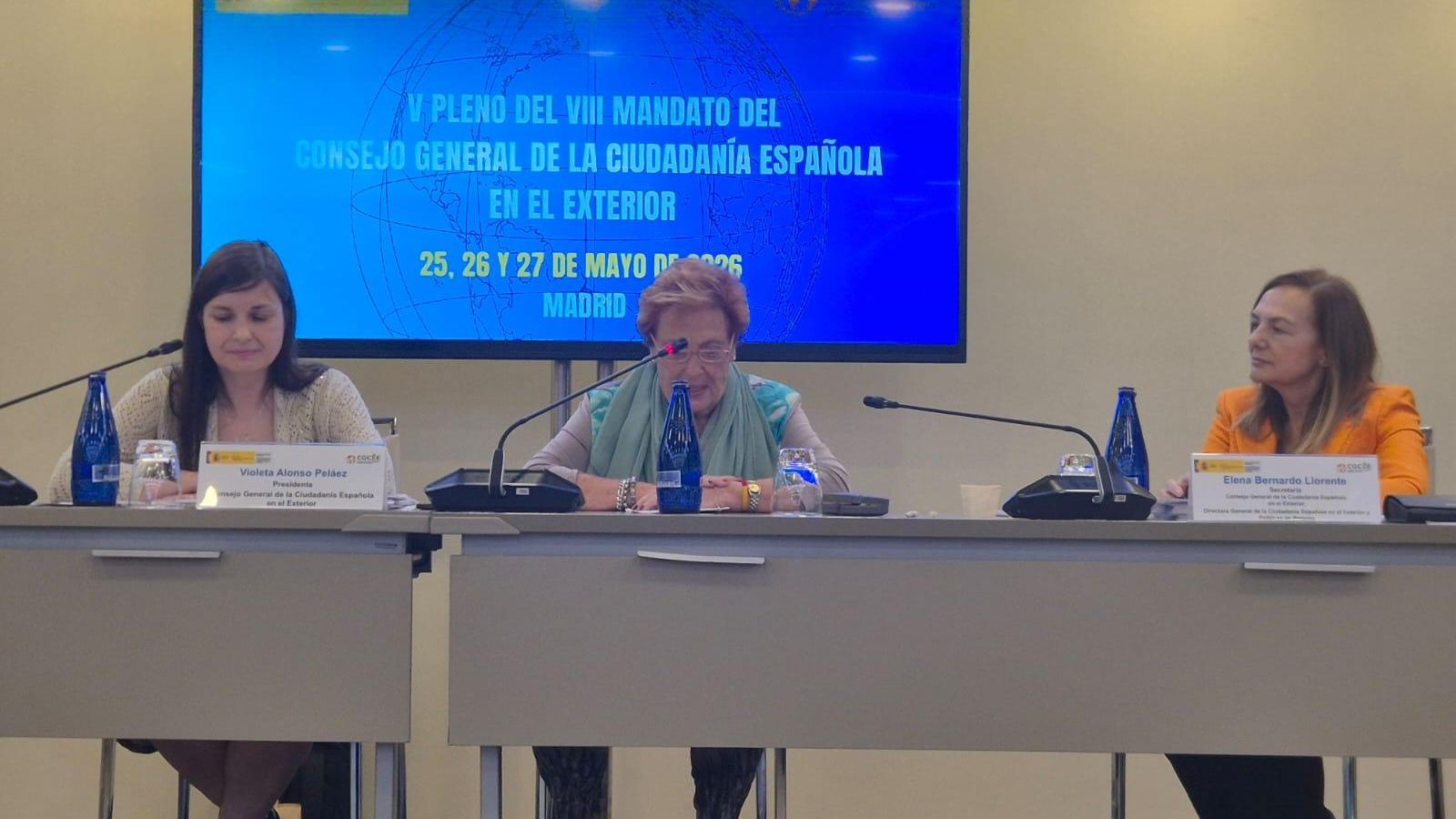 Por la izquierda Violeta Alonso, Maite Michelón y Elena Bernardo durante el último pleno del CGCEE
