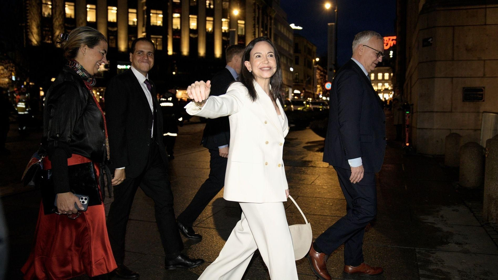 Maria Corina Machado en su llegada a Oslo.