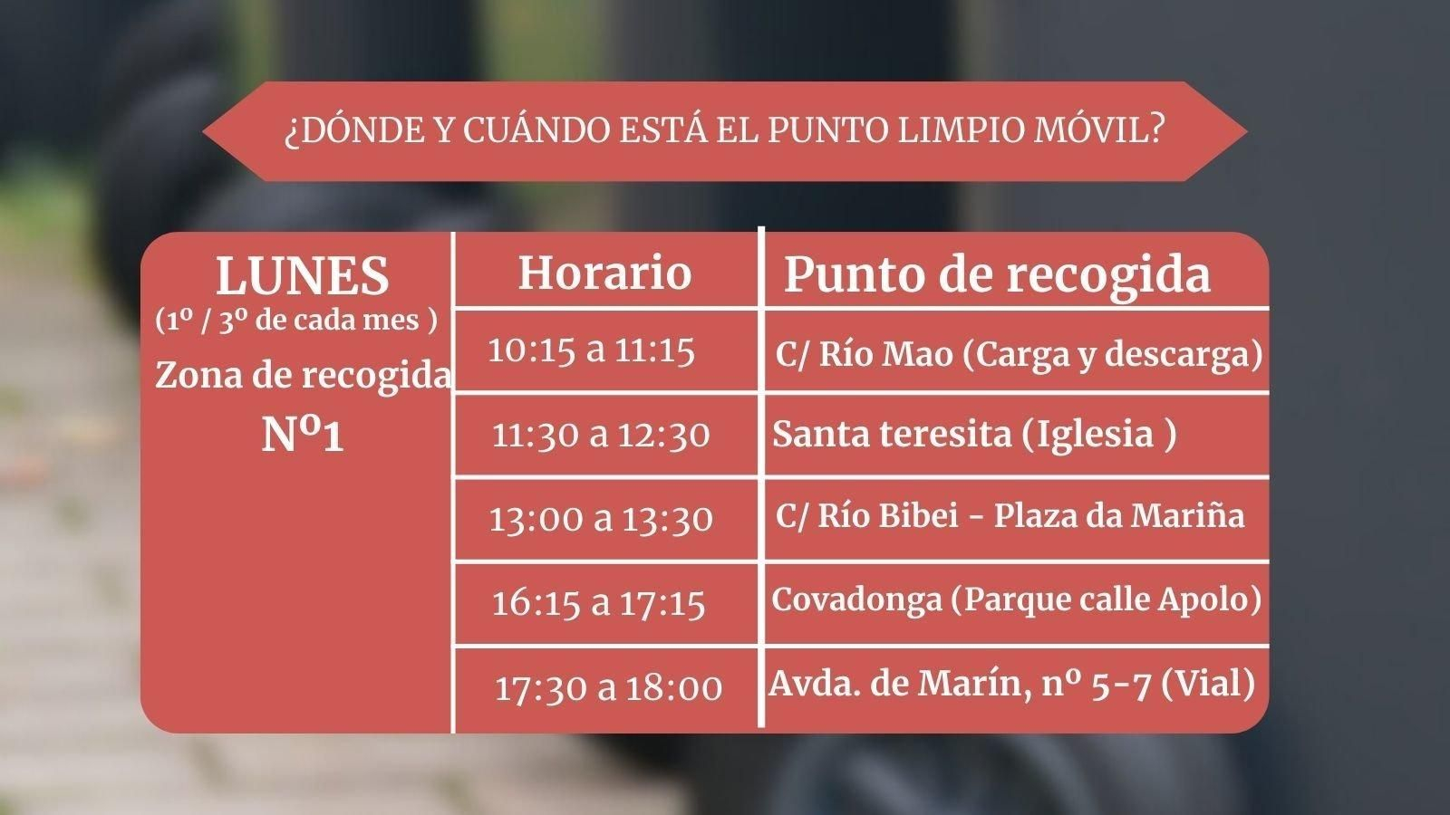 Este es el itinerario los lunes.