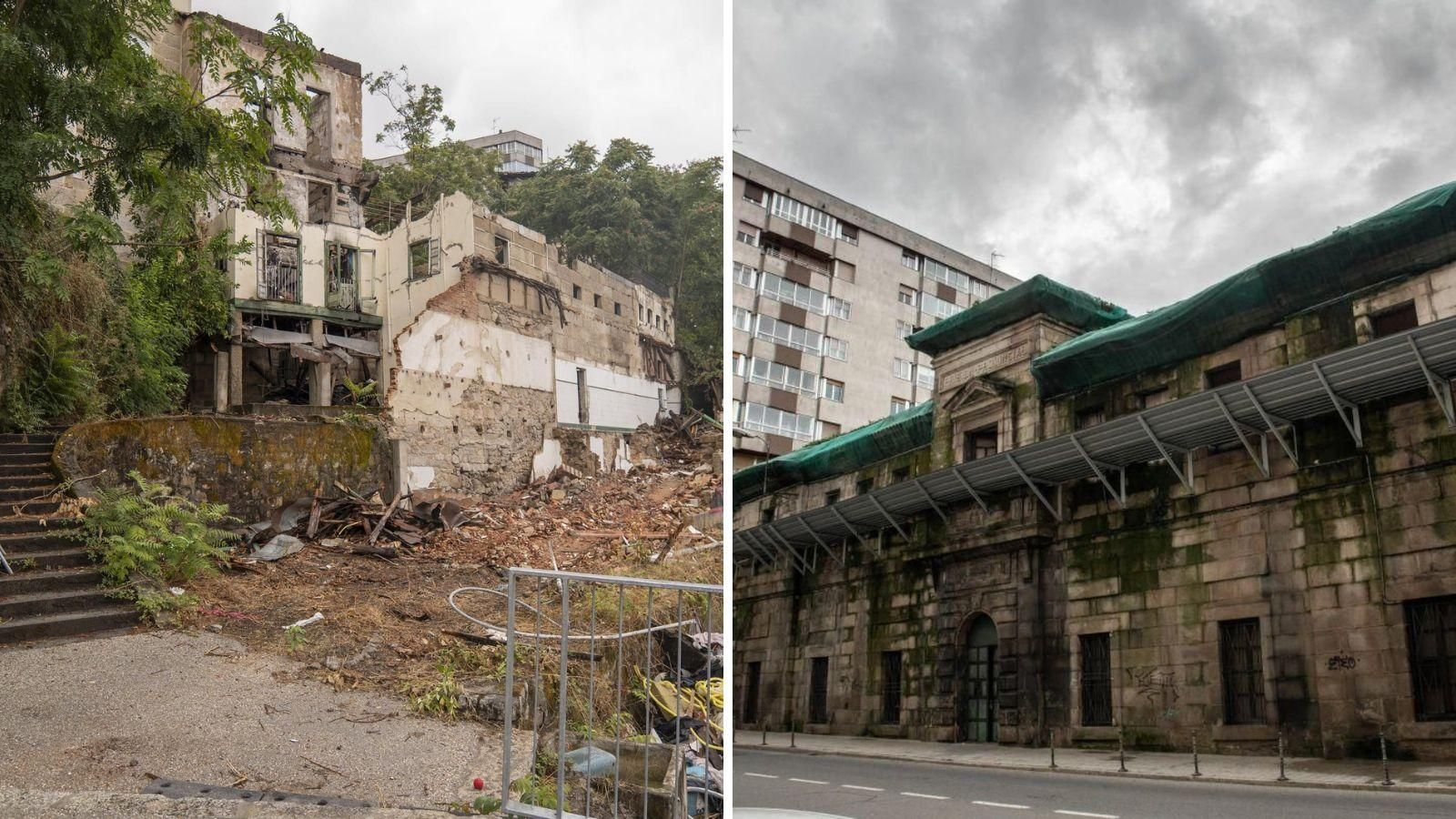 La Casa de Baños, tras la demolición, y la antigua cárcel.
