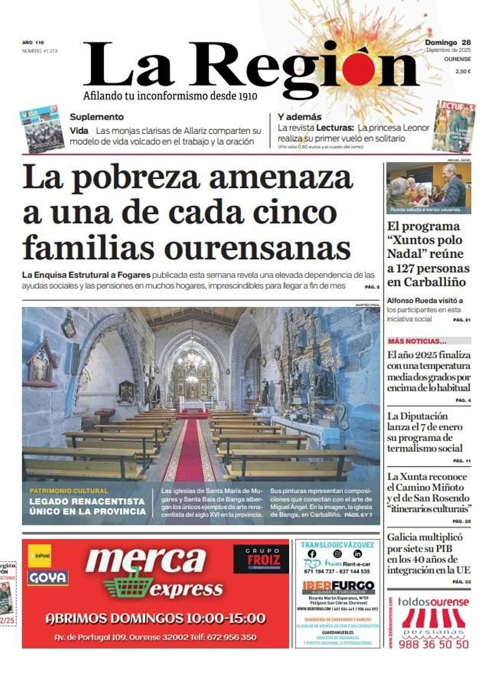 La portada de La Región de este domingo, 28 de diciembre