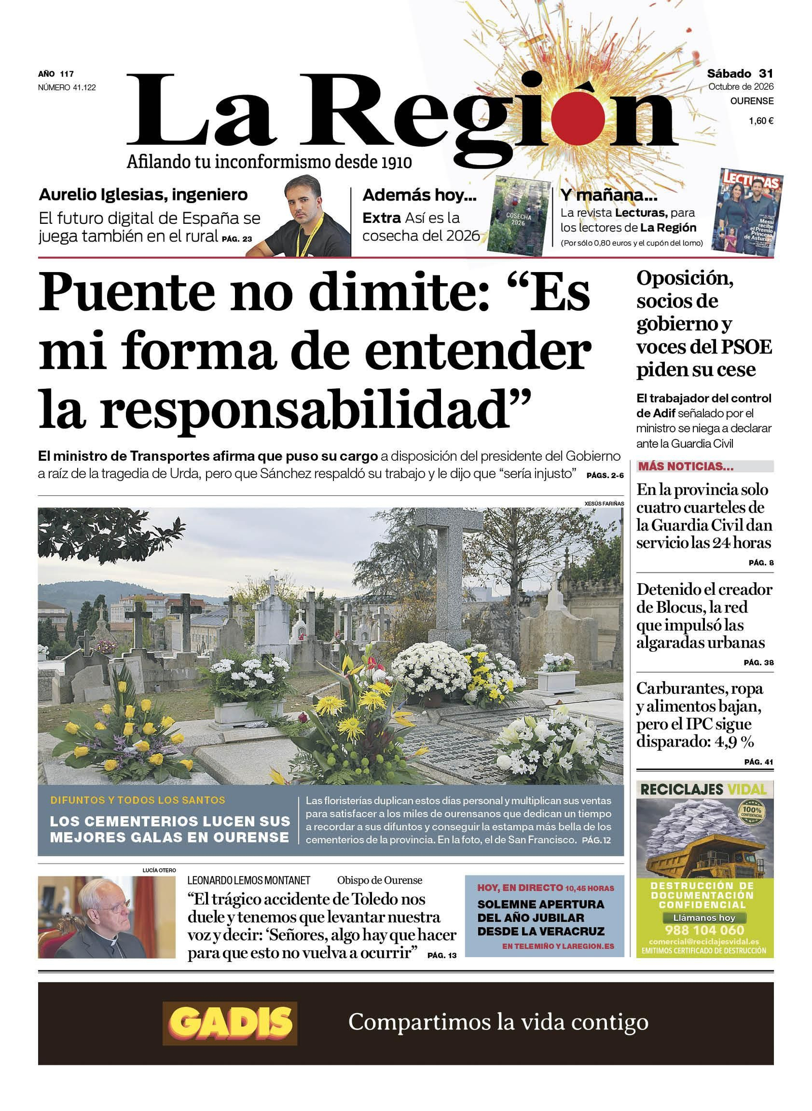 Los titulares de La Región de este sábado, 31 de octubre
