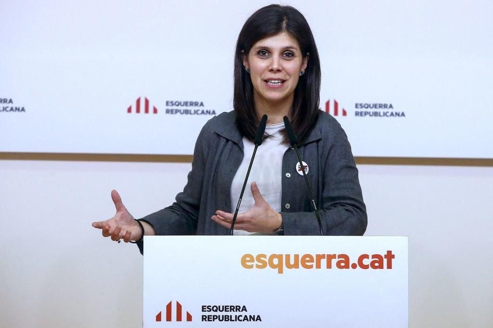 Marta Villalta, portavoz de ERC, durante la rueda de prensa en Barcelona.