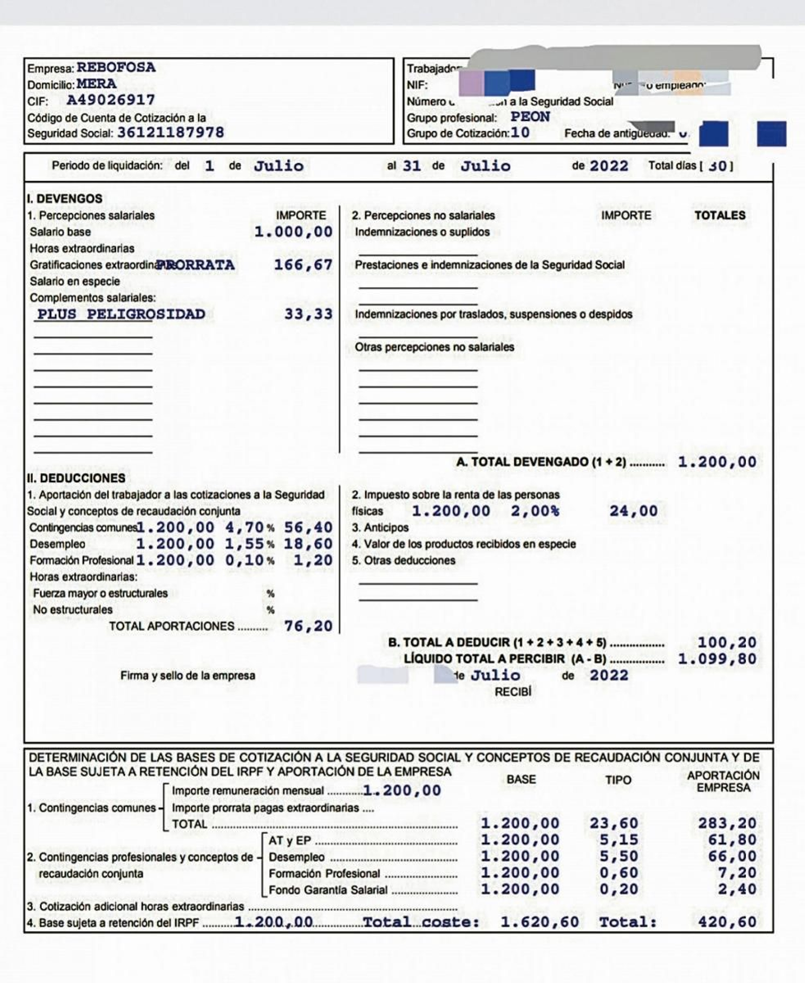 Un documento que muestra la nómina.