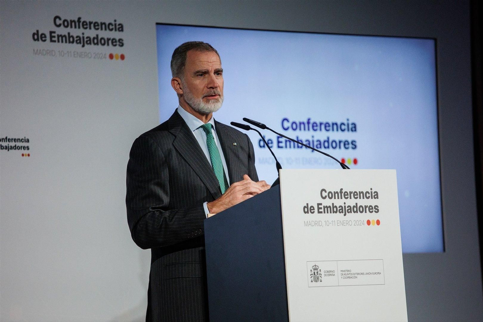 El Rey Felipe VI clausura la segunda y última jornada de la VIII Conferencia de Embajadores. // Europa Press
