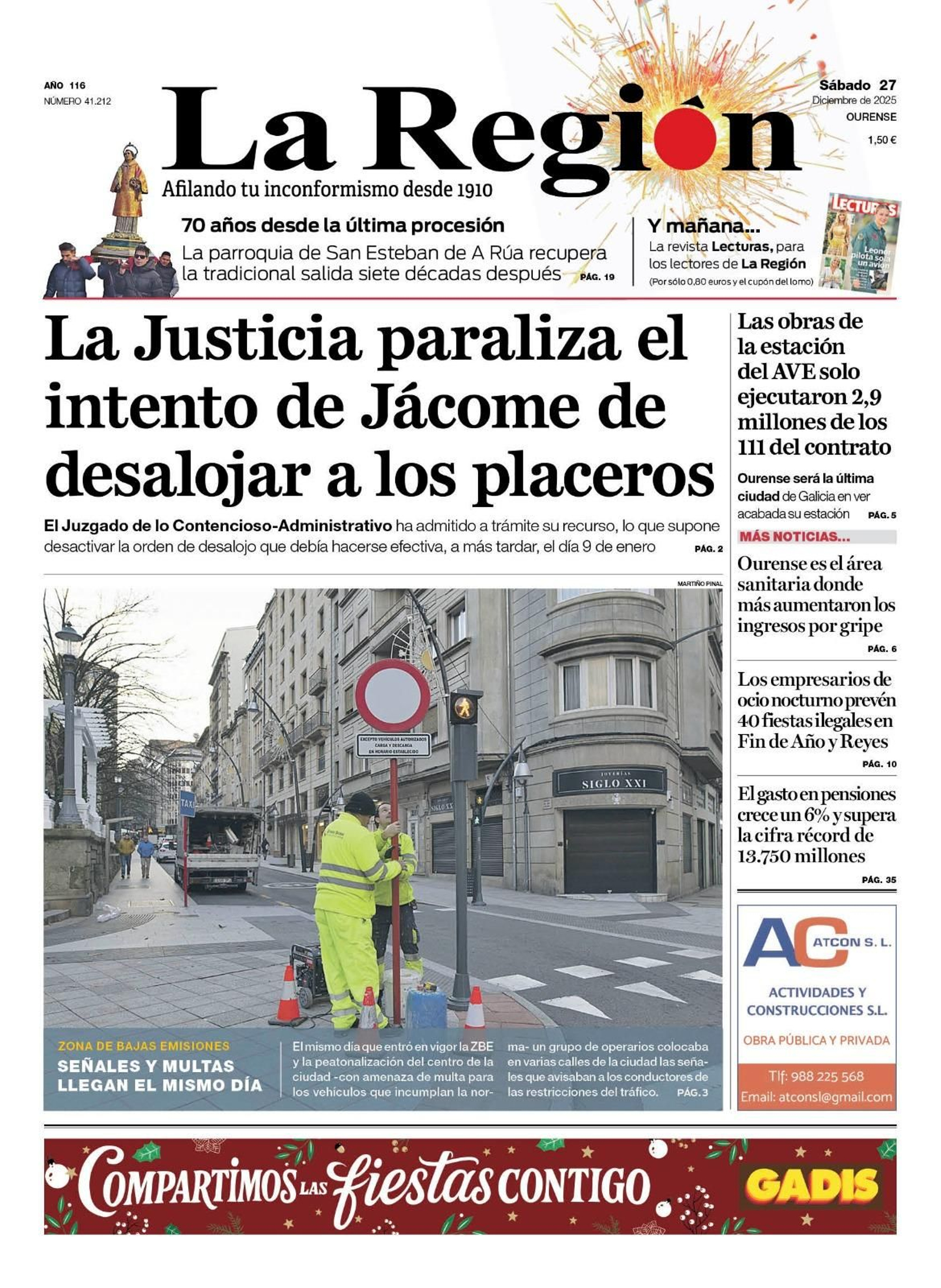 La portada de La Región de este sábado 27 de diciembre