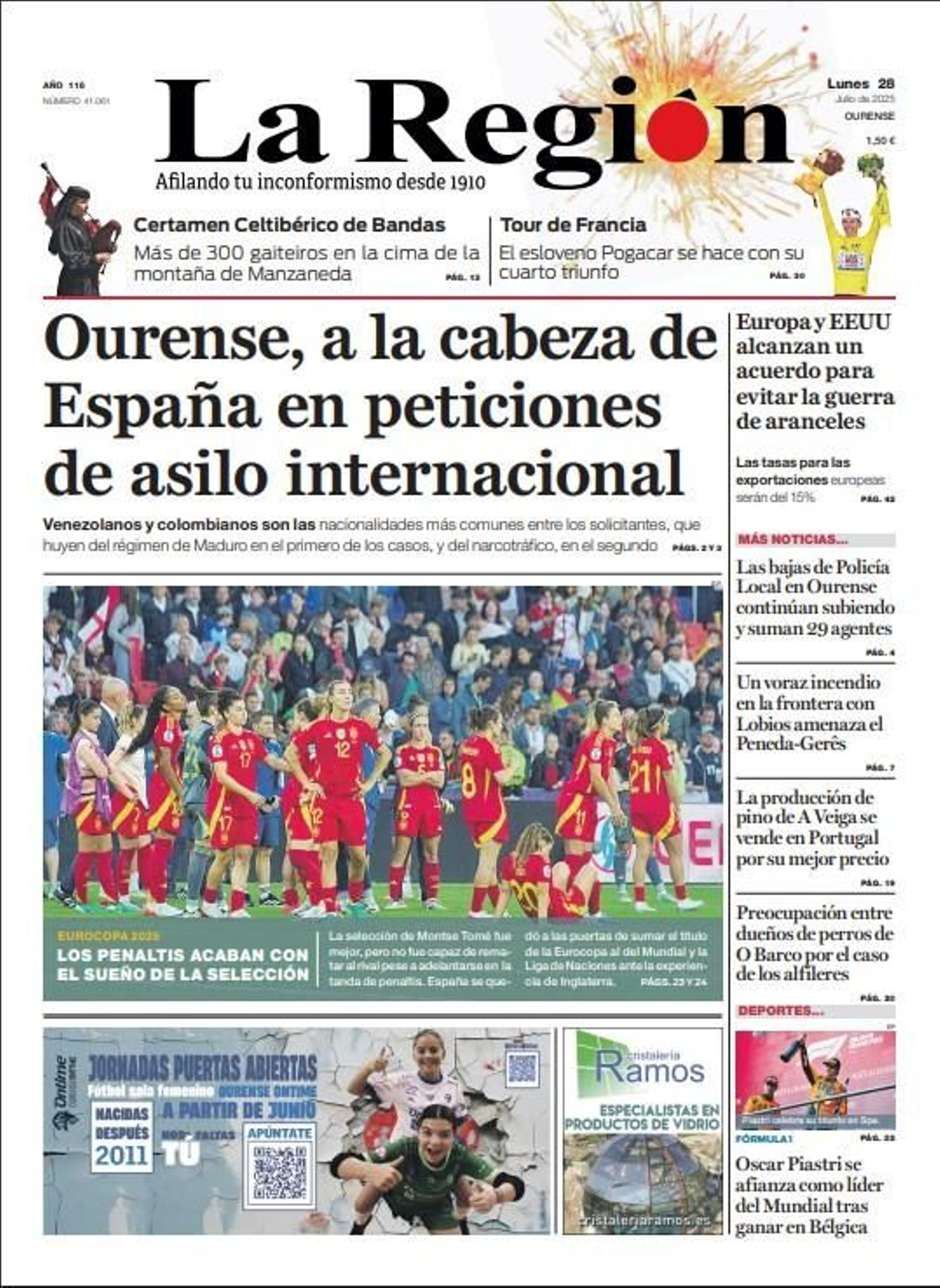 La portada del lunes 28 de julio
