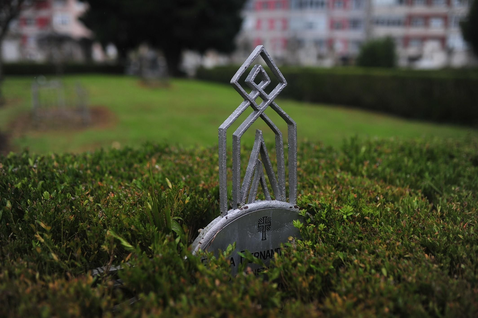 Una lápida oculta por los setos.. José Paz