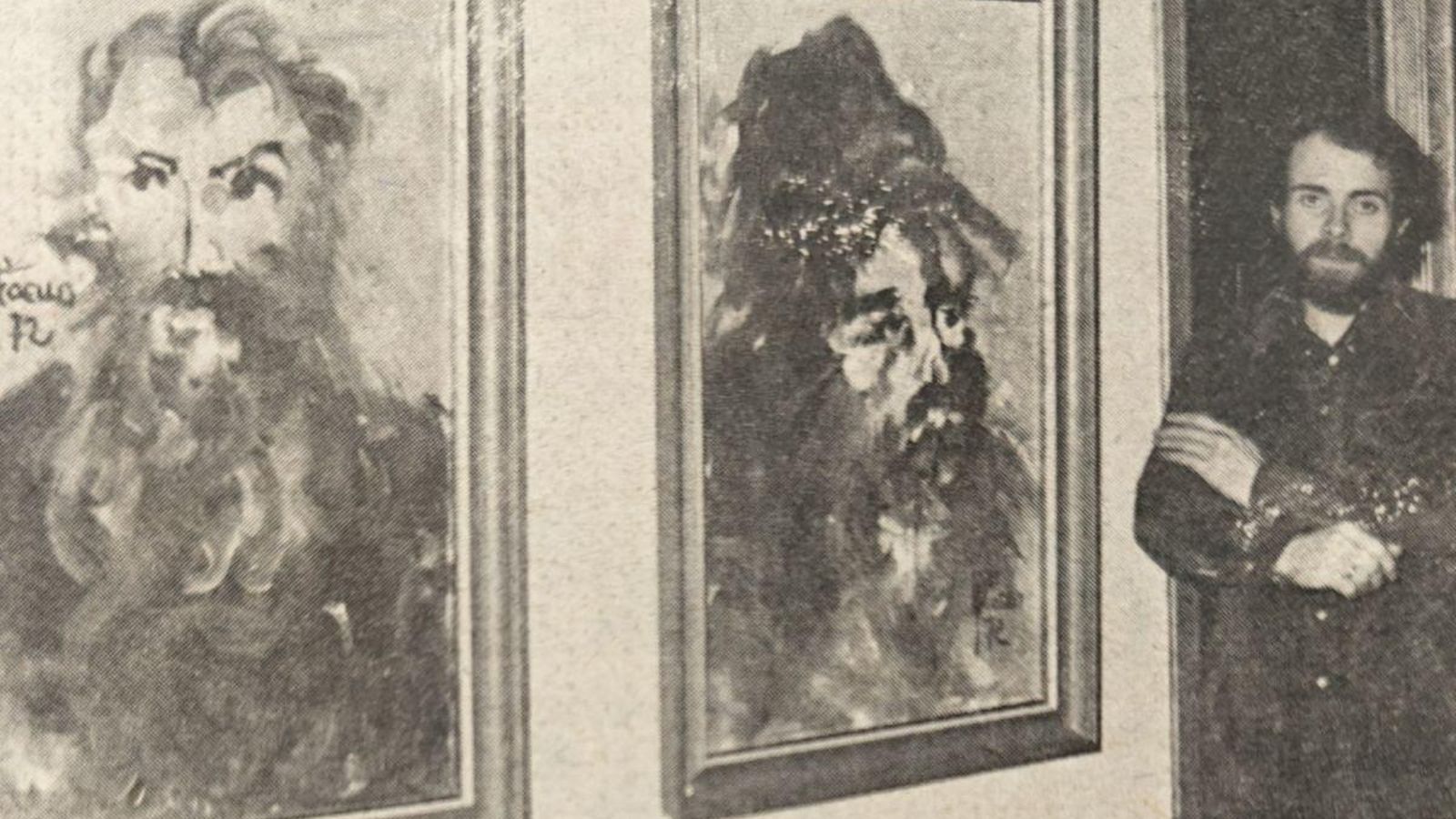 Martínez Coello y algunos de sus cuadros en el Liceo.