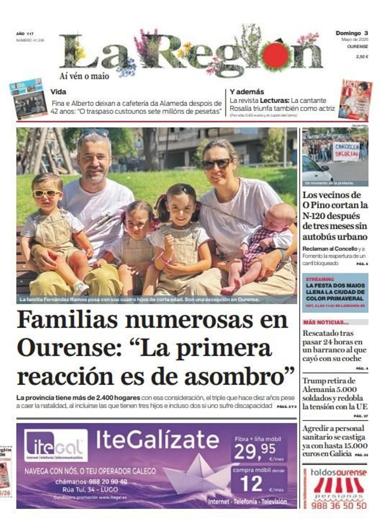 Los titulares de La Región de este domingo, 3 de mayo