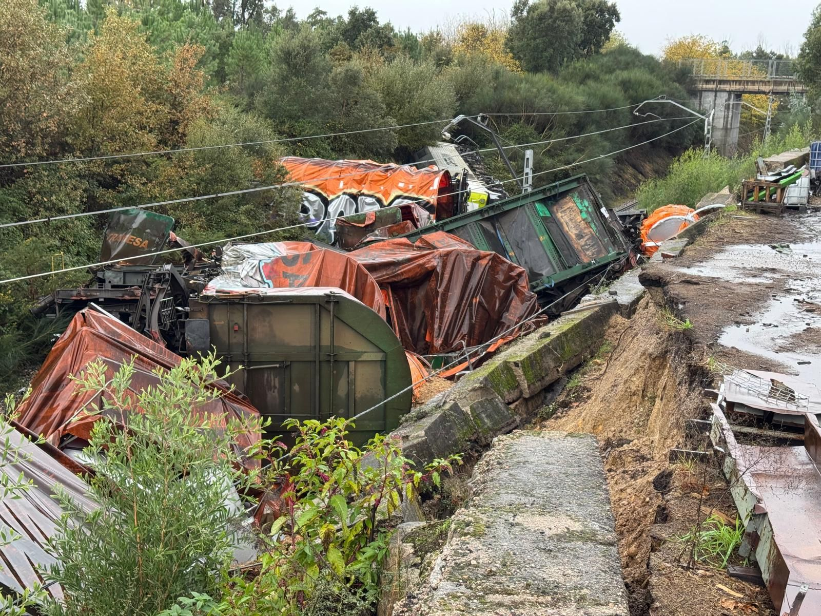 Galería | Descarrilamiento de un tren de mercancías en As Neves