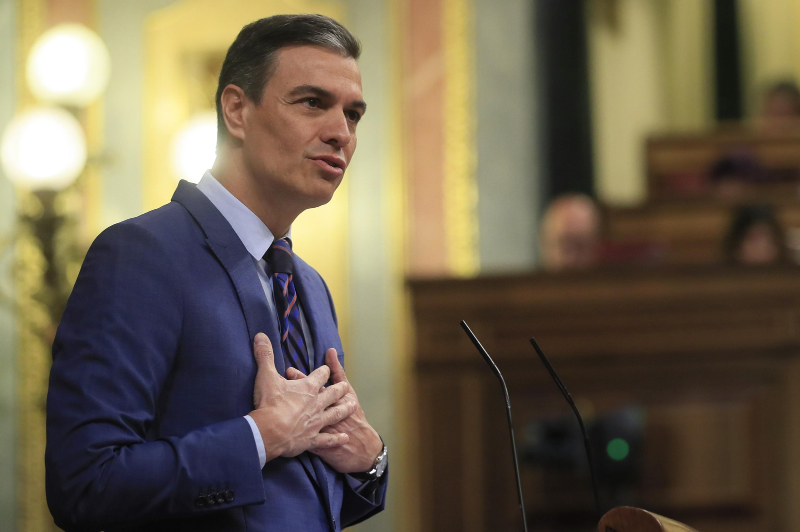 El presidente del Gobierno, Pedro Sánchez interviene este jueves en el Congreso para dar cuenta del espionaje con Pegasus sufrido por él mismo y por líderes independentistas, un caso que había abierto una profunda brecha con sus socios parlamentarios. EFE/ Fernando Alvarado