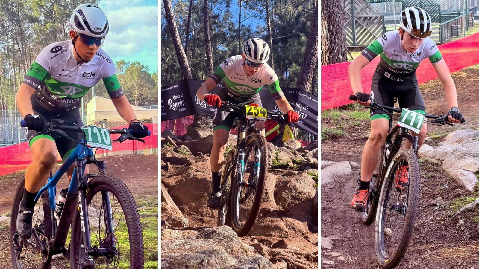1 - 3 Los cadetes Hugo Outumuro e Ilan Rey, durante la carrera. / Marcos Rodríguez, liderando las UCI Junior Series.