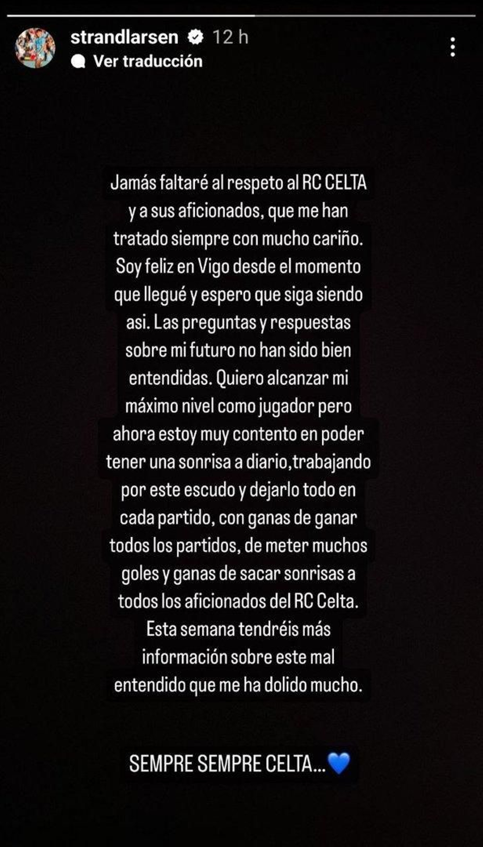 Comunicado de Larsen a través de Instagram.