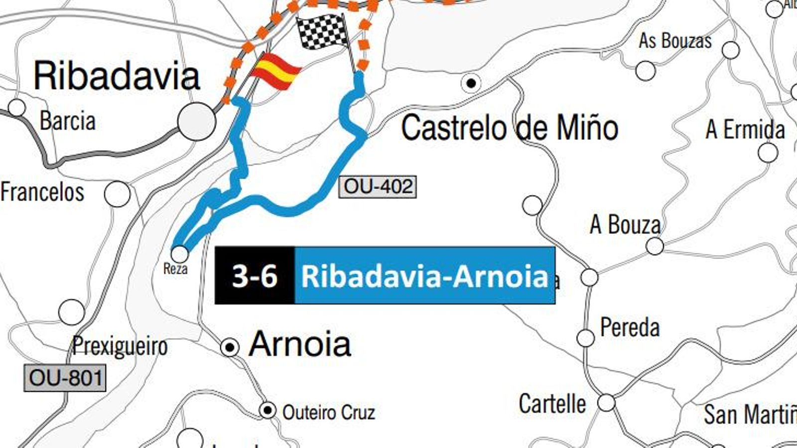 Mapa tramo 3 y 6 del Rally de Ourense Recalvi 2026.