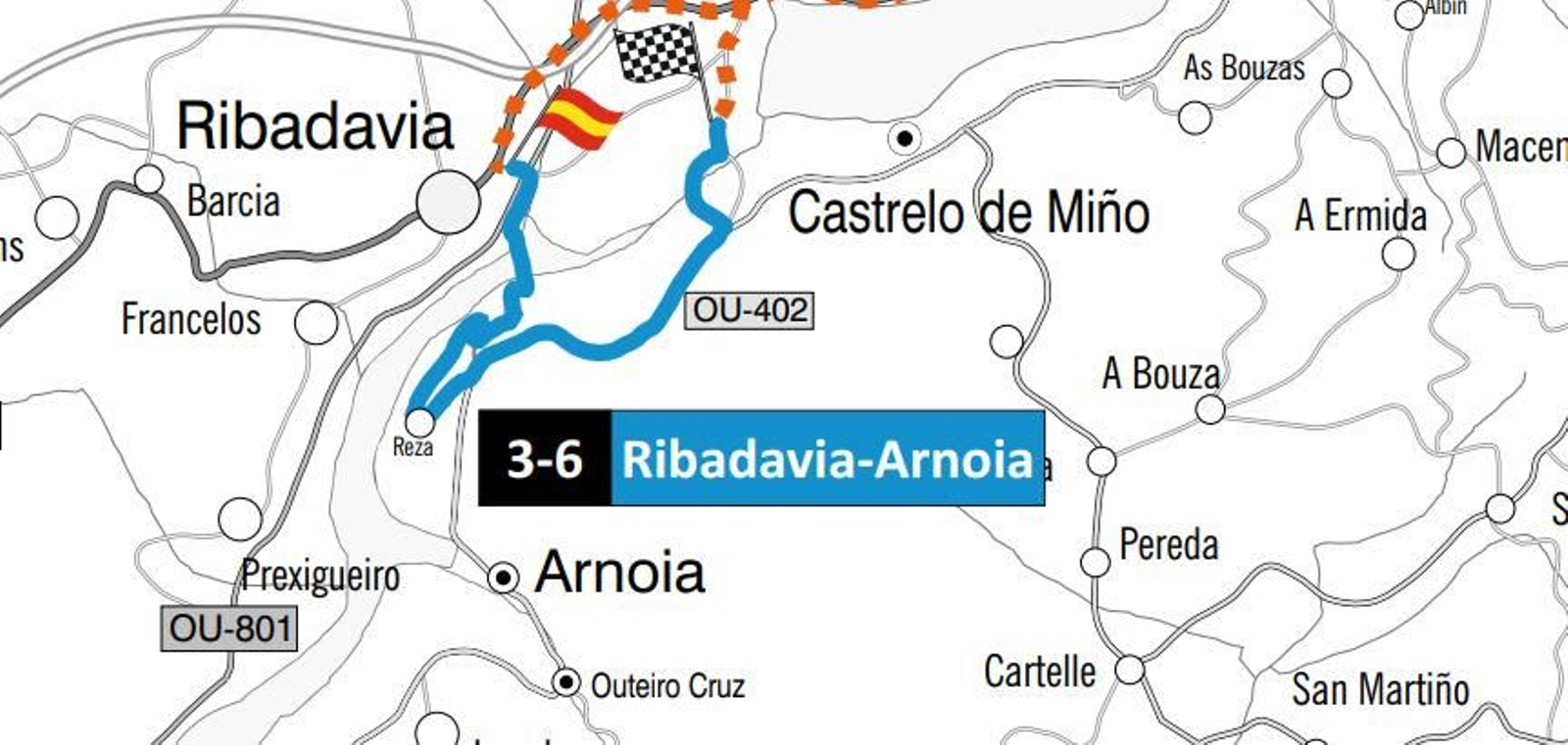 Mapa tramo 3 y 6 del Rally de Ourense Recalvi 2026.
