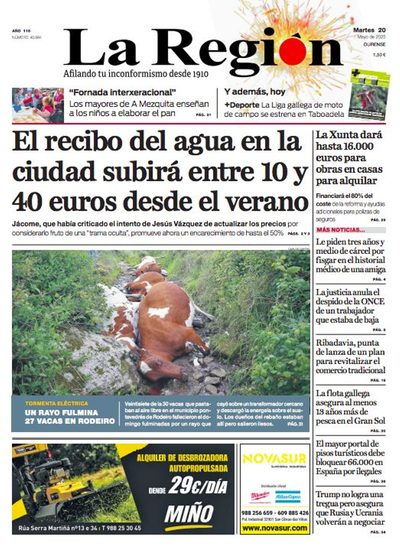 La portada de La Región de este martes.