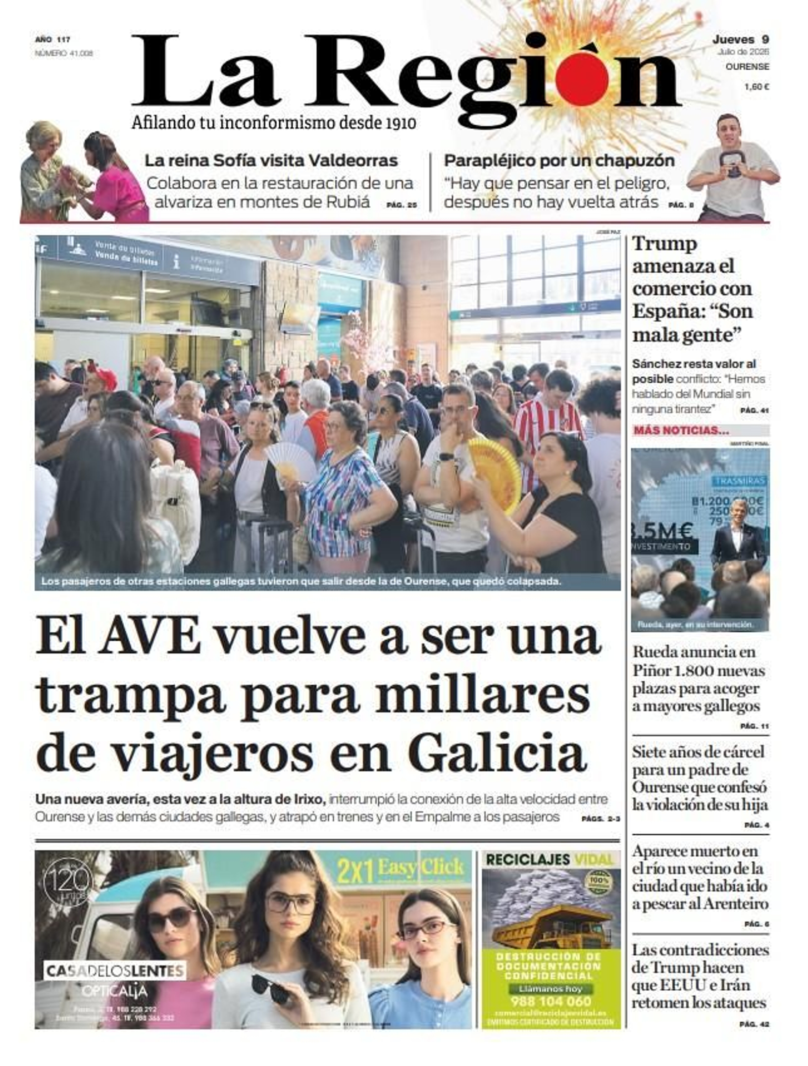 La portada de La Región de este jueves, 9 de julio.