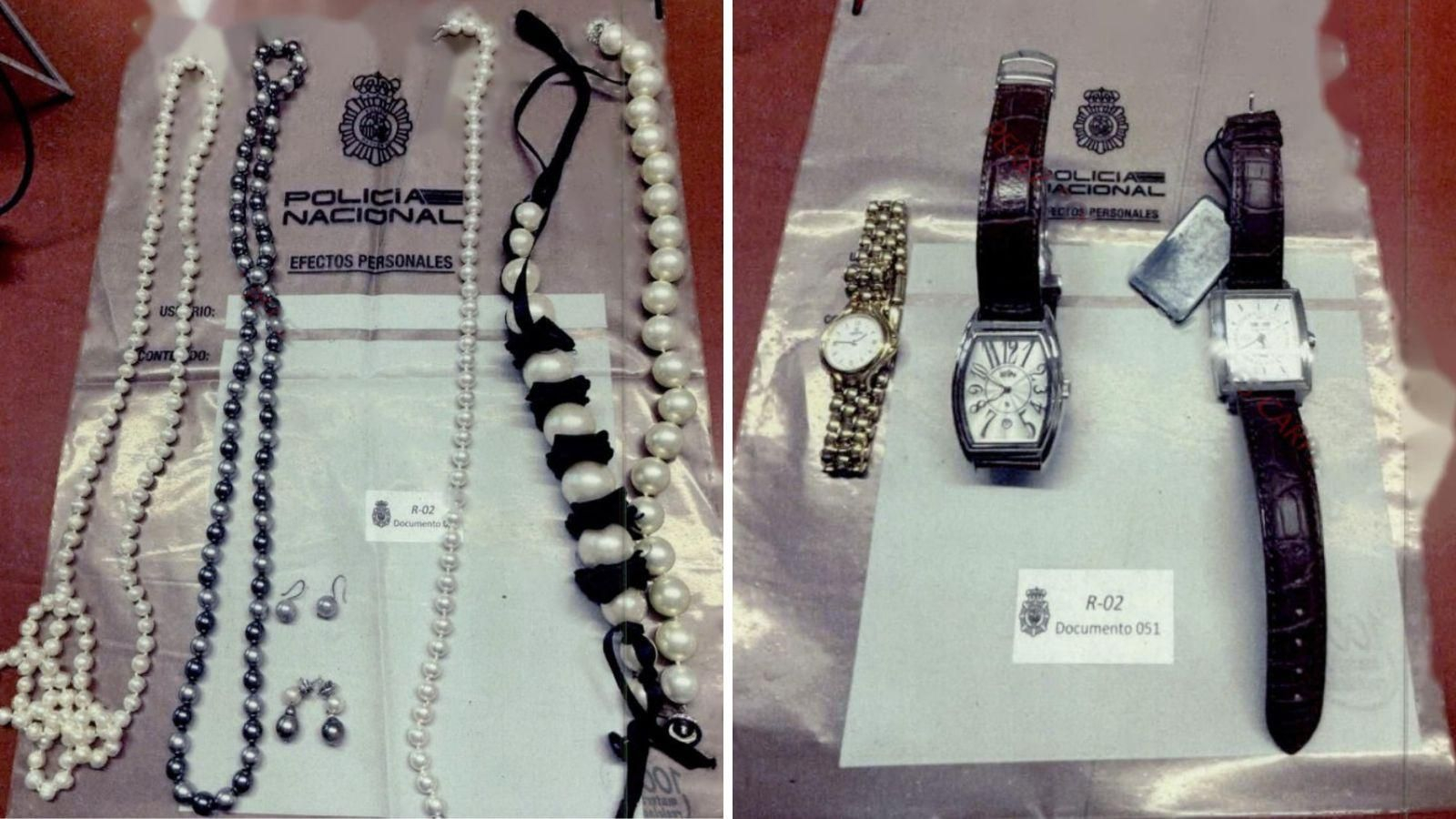 Algunas de las decenas de joyas y relojes en una caja fuerte en el despacho de Zapatero