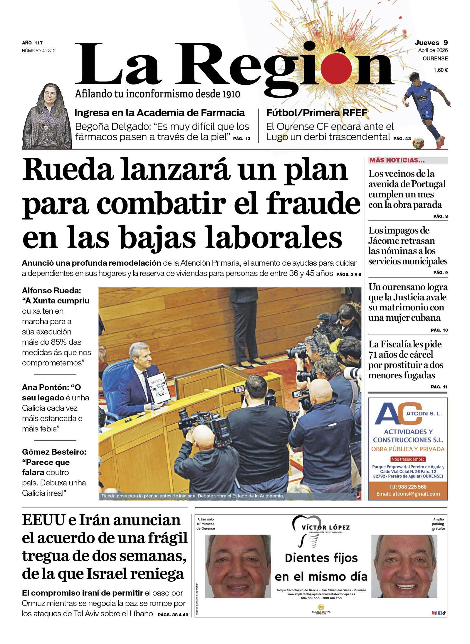 La portada de La Región de este jueves.