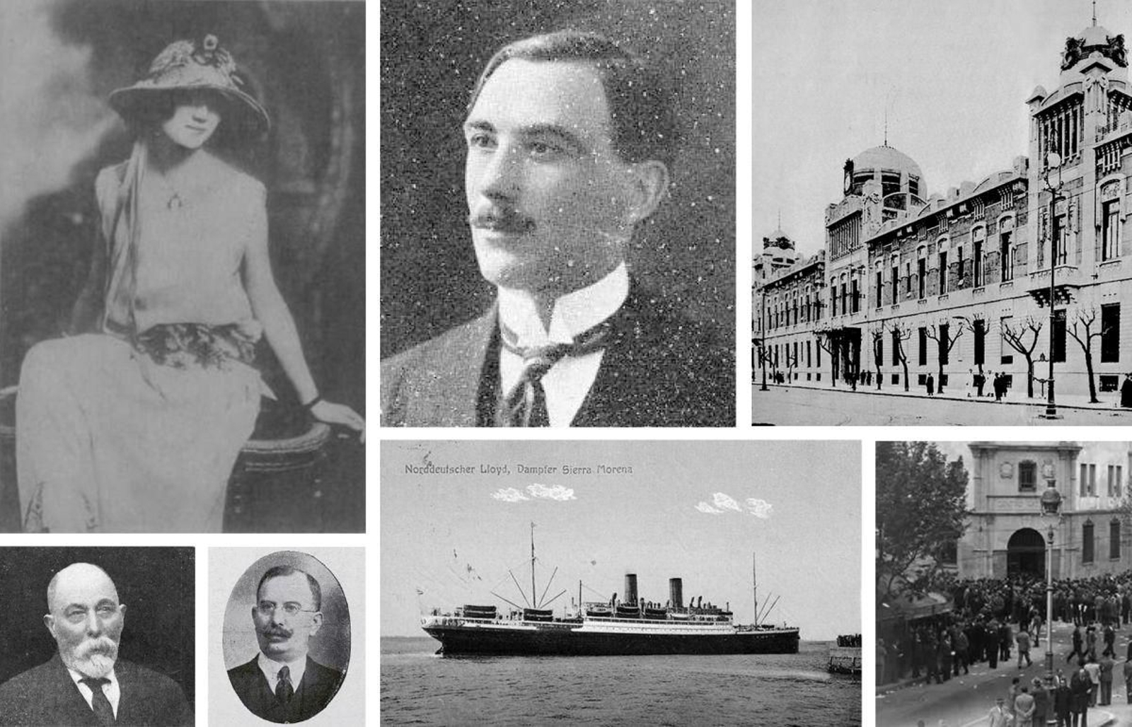 Manuel, a súa dona Sara, seu pai, o cuñado Cesáreo Giráldez, os hospitais Español e Galego e o buque no que regresou.