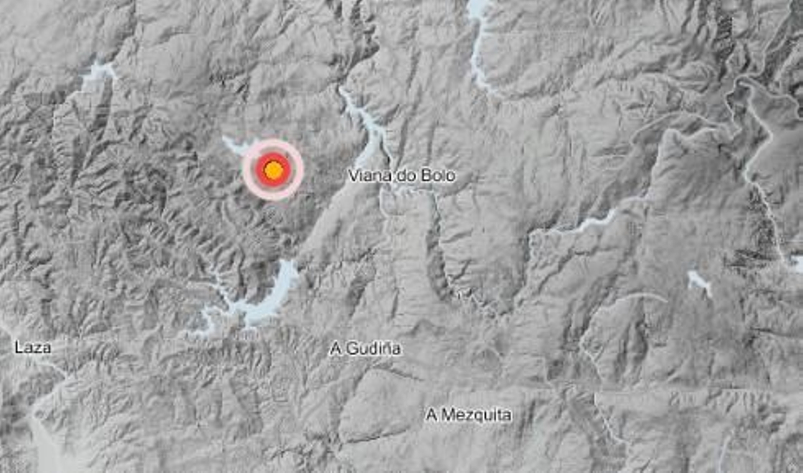 Epicentro del último terremoto en la provincia de Ourense.