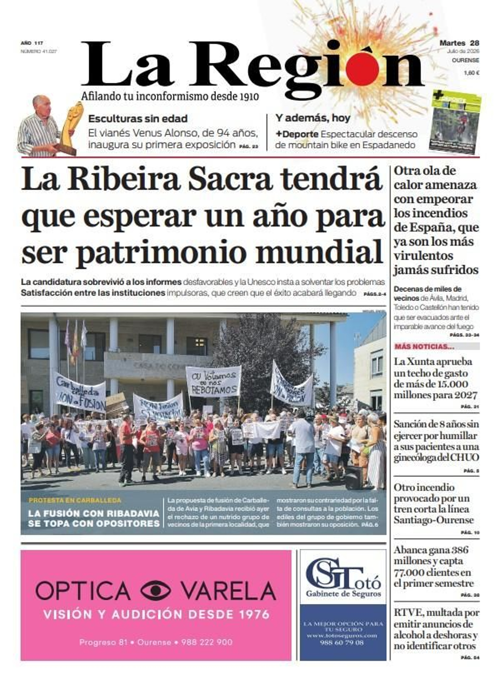 La portada de La Región de este martes, 28 de julio.