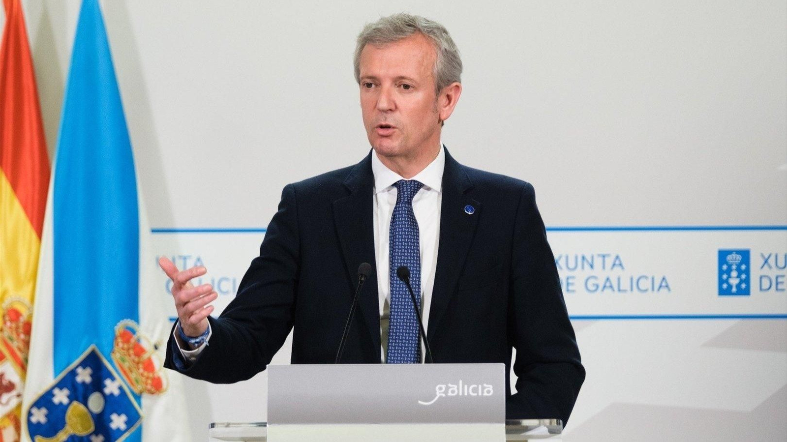 El presidente de la Xunta en fuciones, Alfonso Rueda, en rueda de prensa tras el Consello (EP).