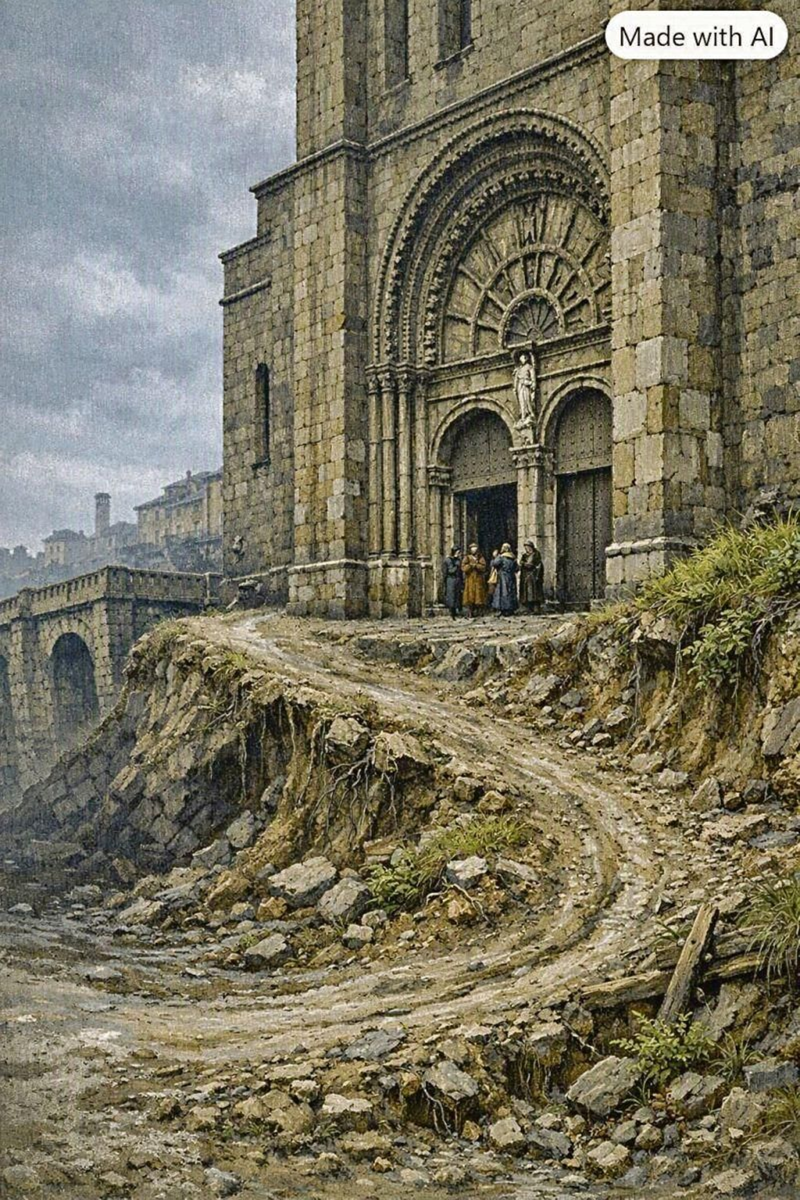 Imagen generada con IA de la rampa de acceso durante la construcción.