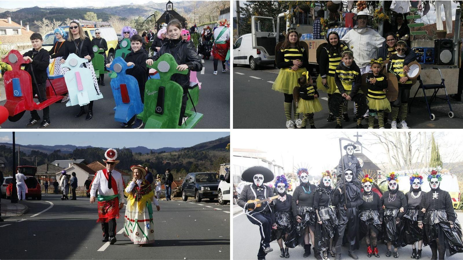Algunos de los disfraces y máscaras del martes de Entroido en Lobios