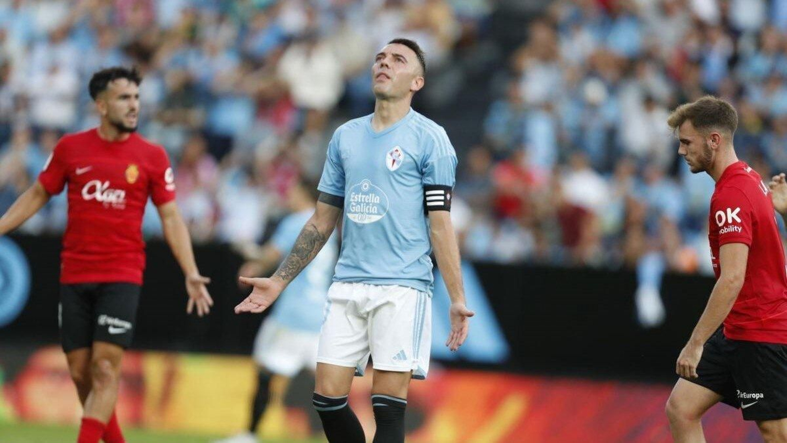 Iago Aspas se lamenta en el partido de la temporada pasada contra el Mallorca en Balaídos.