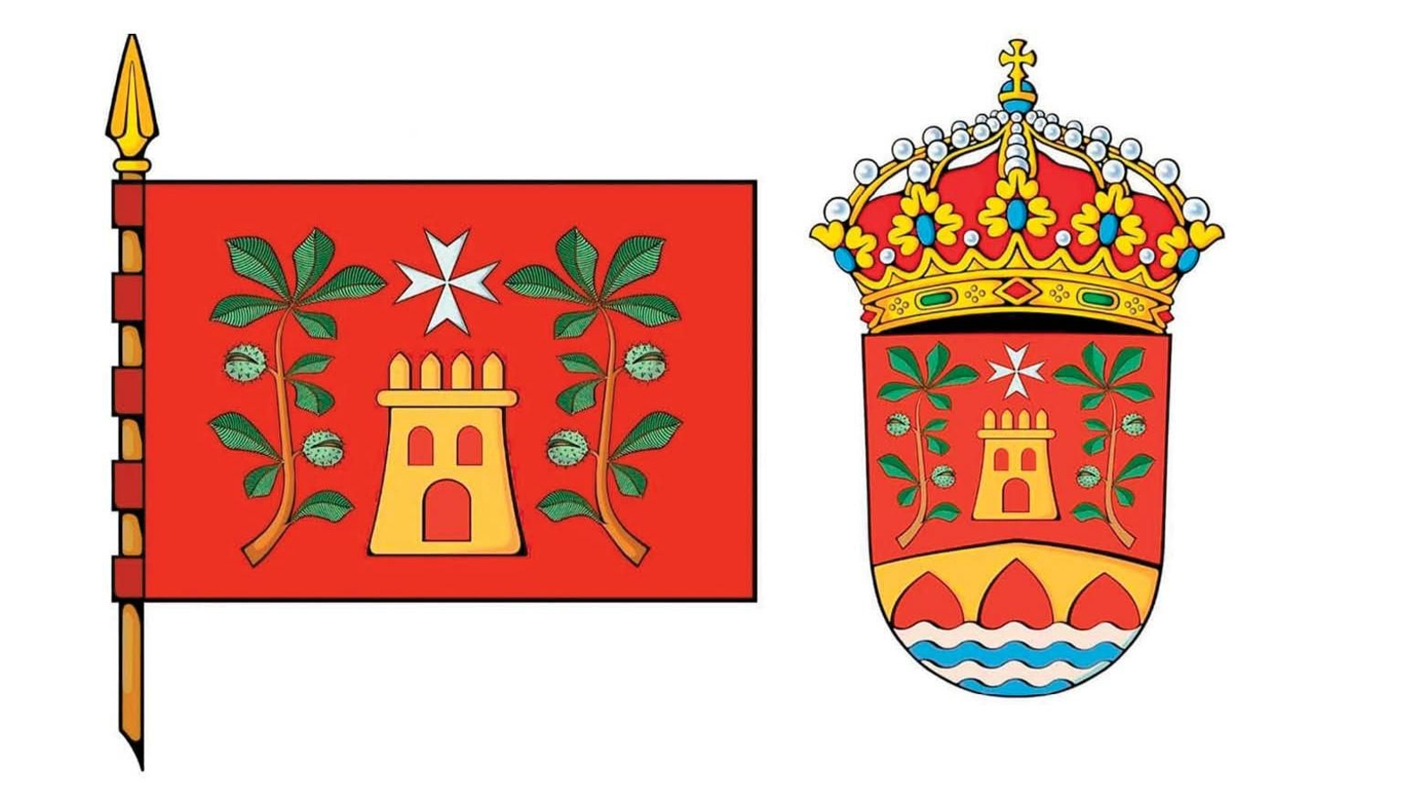 Bandera y escudo del concello de San Xoán de Río.